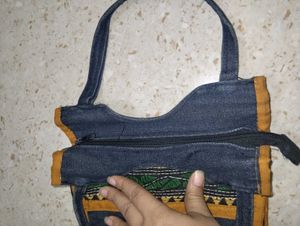 Denim Handbag with Ethnic Embroidery
