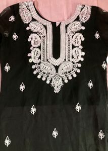 Black Chickenkari Georgette Kurti 🖤