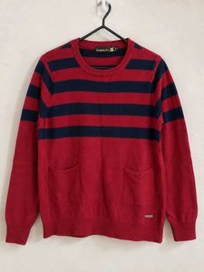 Roadster  Maroon And Navy Blue Striped Pullover