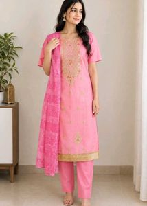 Women’s Pink Embroidered Kurta Pant Set with Dupat