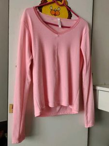Cute Pink V-Neck Long Sleeve Top
