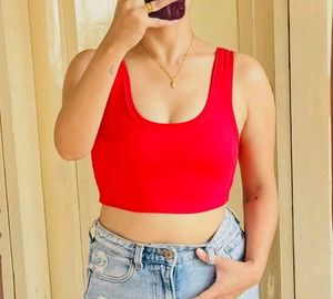 Vibrant Red Cropped Tank Top