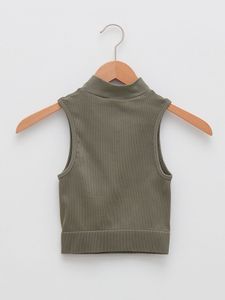 Ribbed Zip Neck Sleeveless Crop Top