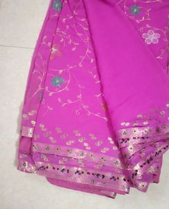Vibrant Pink Embroidered Sari