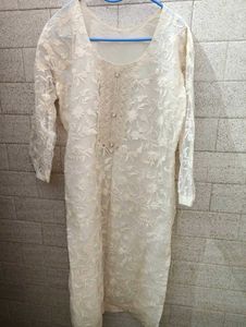Elegant White Lace Kurta Set with dupatta