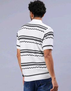 Flick Men's Striped self design Polo T-Shirt