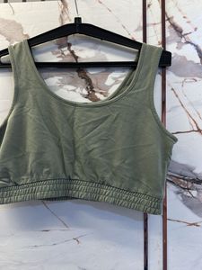 Olive Green Cropped Tank Top, Bust- 32