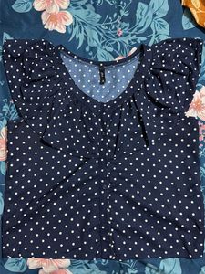 Navy Blue Polka Dot Ruffle Top