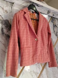 Women's Coral Checkered Blazer