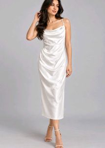 Elegant White Satin Midi Dress