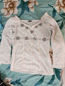 Embroidered Boho Style White Top