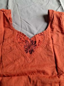 Orange Floral Print Kurta