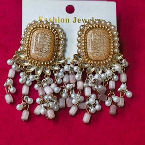 Elegant Pearl & Stone Dangle Earrings