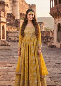 Nyra cutYellow Embroidered kurta Choli Set