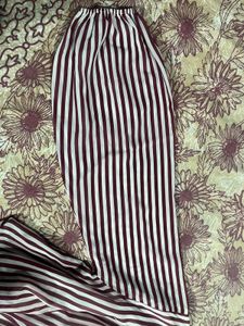 Maroon Striped Puff Sleeve Blouse