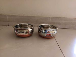 Unused 2 Pieces Stainless Steel Bowls Copper Base