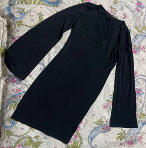 Elegant Black Long Sleeve V-Neck Dress