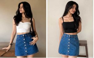 H&amp;M Button-Front Denim Mini Skirt