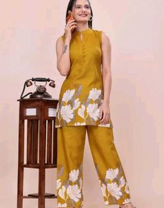 New Stylish Mustard Kurta Set with Floral Print