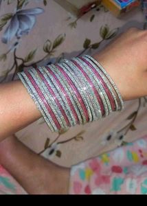 Sparkling Pink &amp; Silver Bangle Set