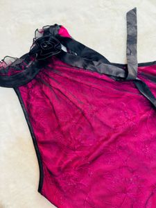 SATIN & MESH Fuchsia & Black Nightgown
