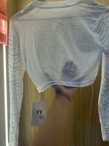 Sparkling White Long Sleeve Crop Top