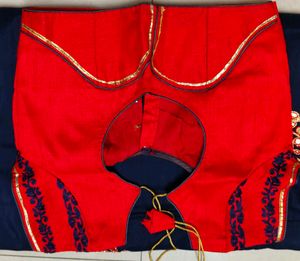 Elegant Blue Saree with Red Embroidery desig
