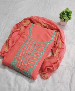 Elegant Coral Embroidered Kurti Piece with Dupatta