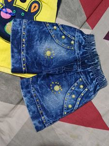 Cute Yellow Top &amp; Denim Shorts Set