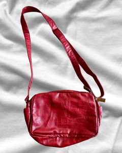 vintage Red Leather Shoulder Bag