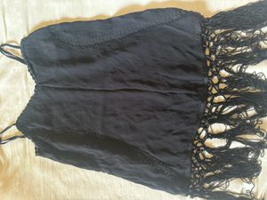 MNG- Black sleeveless top with fringe hem.-