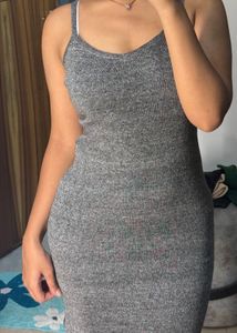 Grey Ribbed Bodycon Midi Dress