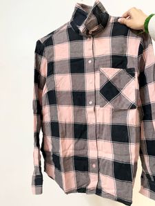 H&M Pink & Black Checked Oversized Shirt Size XS