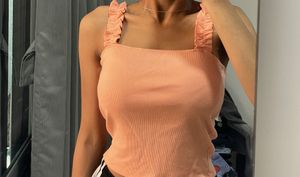 Chic Ruffled Strap Peach Tank Top