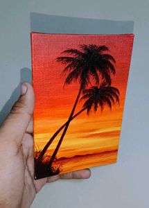 Hand–Painted Sunset Palm Tree Canvas Painting