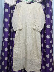 Elegant Cream Kurta Set with Pink Dupatta