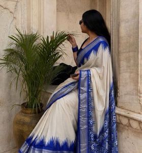 Elegant Off-White Saree with Blue Border