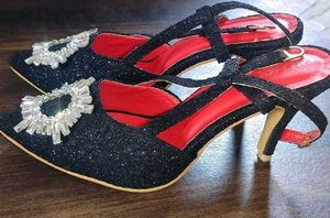 CARLA BRAGA Embellished Sparkling Black Heels
