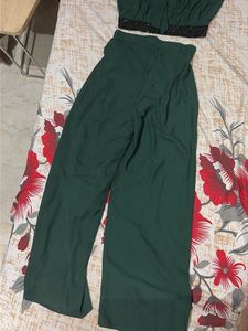 Stylish Green Crop Top &amp; Palazzo Set