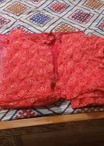red bandhni kurta set
