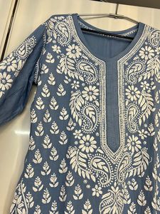 Cotton Chikankari Blue Kurta