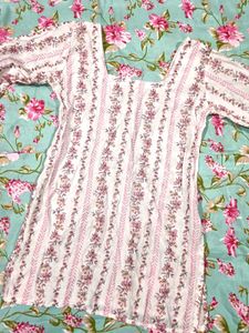 Beautiful White Kurta with Pink Floral Print