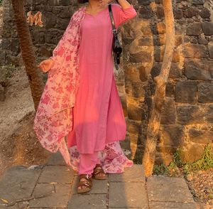 Pink Floral Kurta Set with Dupatta