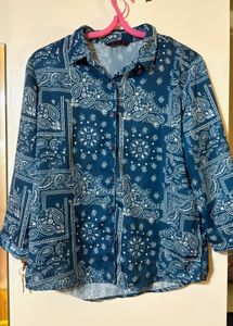 Teal Paisley Print Button-Up Shirt