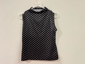 Black Polka-Dot Cowl Neck Top