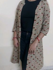 Printed  Long Shrug  Red Flowers