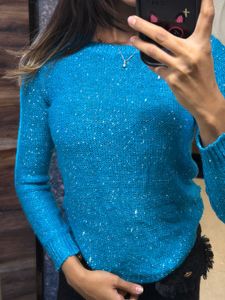 Sparkling sequins Blue fine Knit Sweater