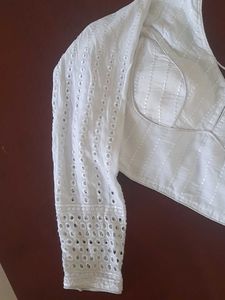 Elegant White Embroidered Hakoba Blouse