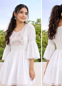 Embroidered White Cotton Kurti or dress