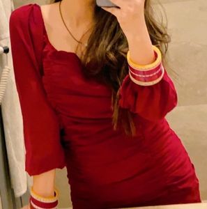 B+VESTRY Maroon Sheath Ruched Dress